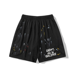 Gallery Dept. Black Paint-Splatter Mesh Shorts