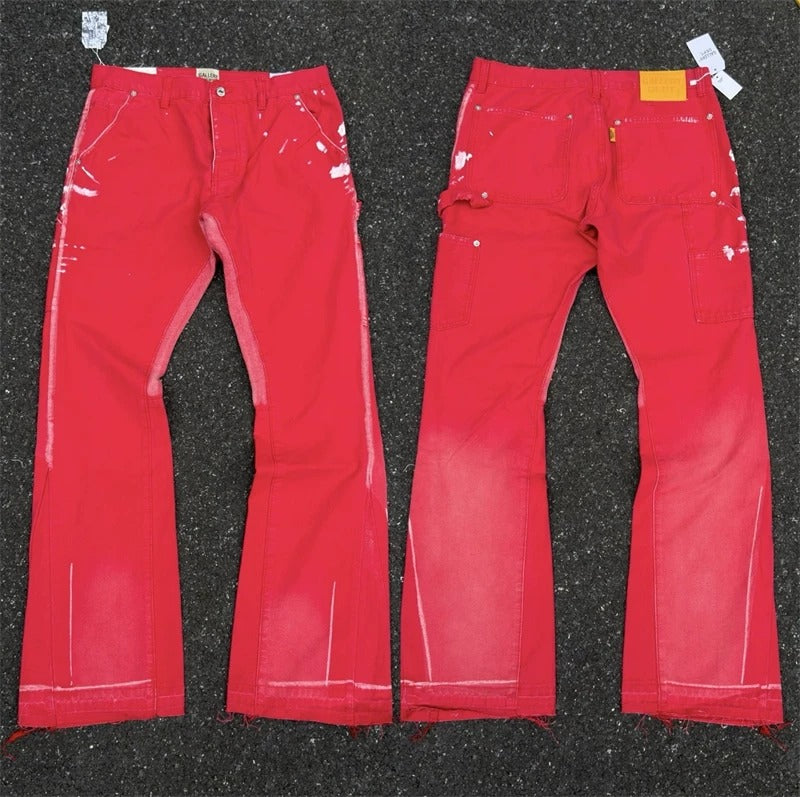 Gallery Dept. Red Paint-Splatter Flare Cargo Pants