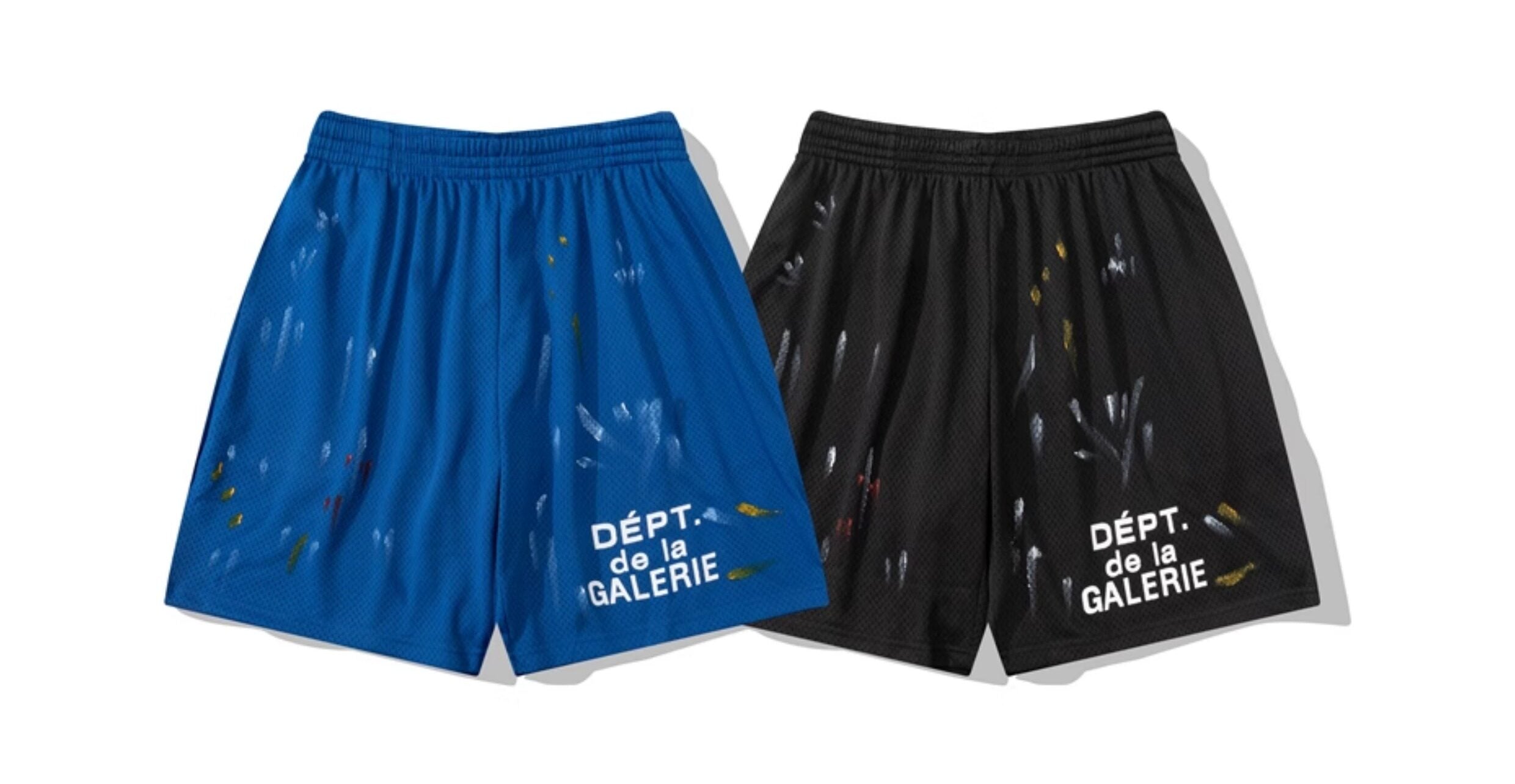 Gallery Dept. Black Paint-Splatter Mesh Shorts