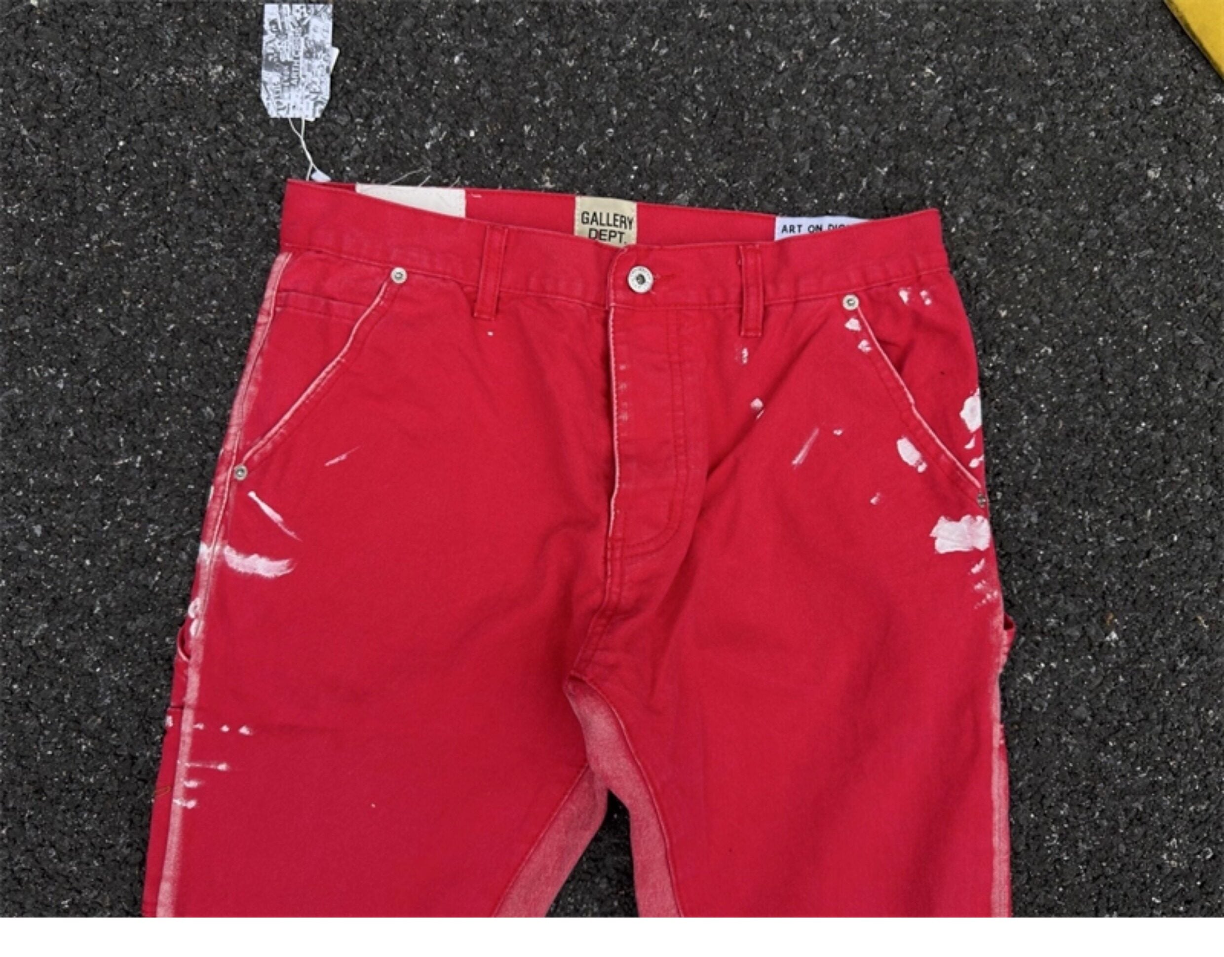Gallery Dept. Red Paint-Splatter Flare Cargo Pants