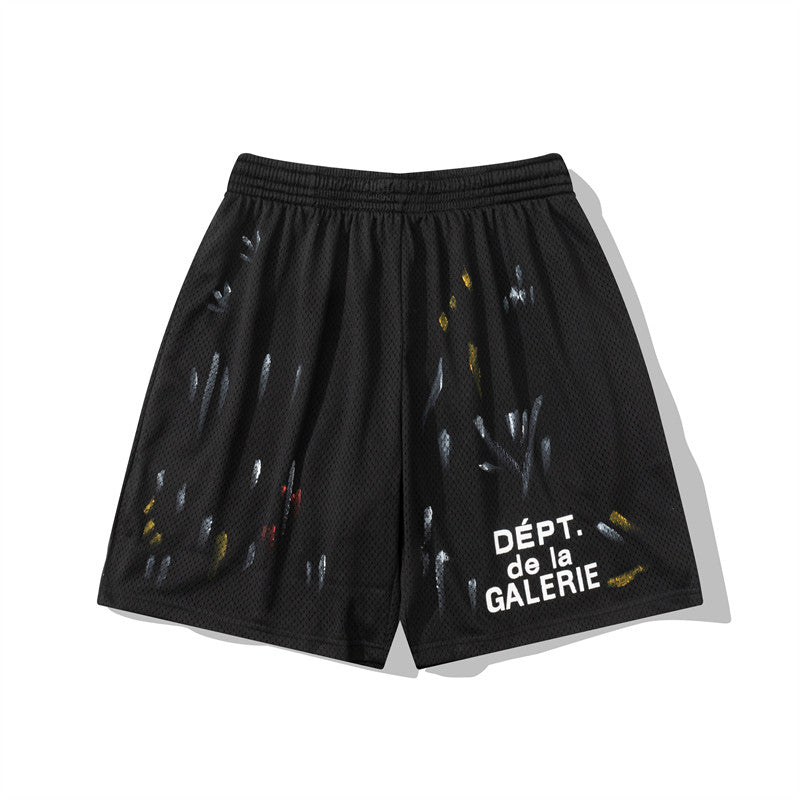 Gallery Dept. Black Paint-Splatter Mesh Shorts