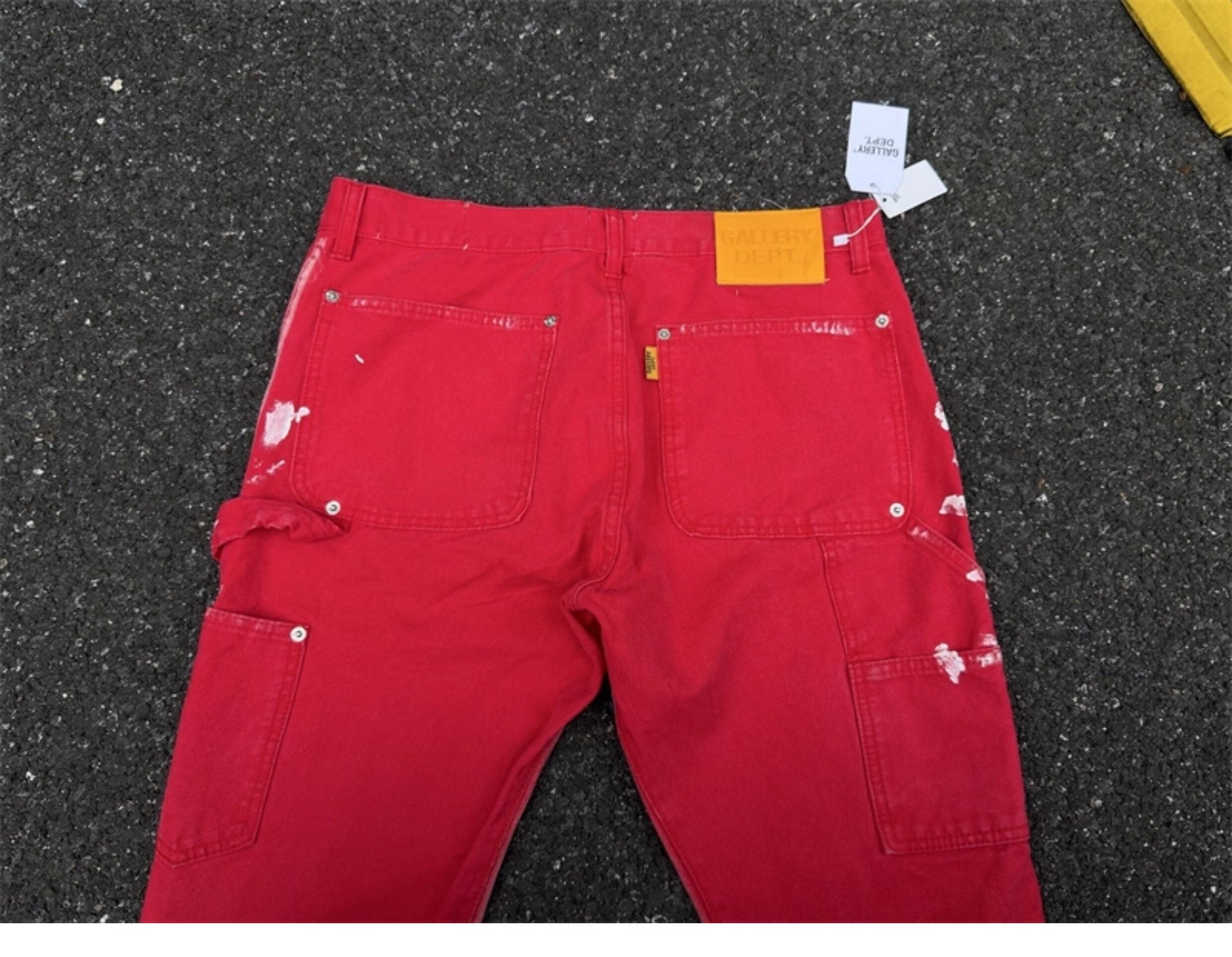 Gallery Dept. Red Paint-Splatter Flare Cargo Pants