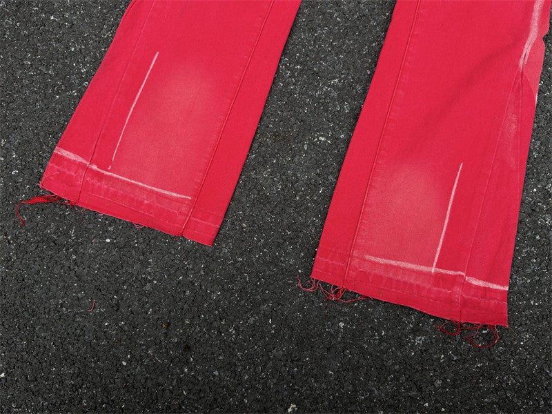 Gallery Dept. Red Paint-Splatter Flare Cargo Pants