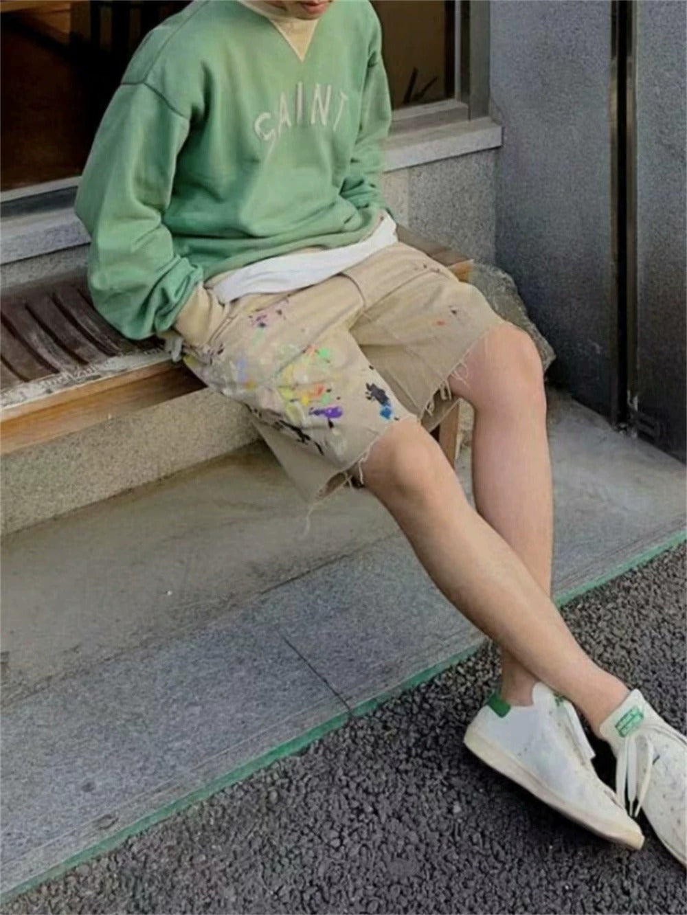 Gallery Dept. Khaki Paint-Splatter Cargo Shorts
