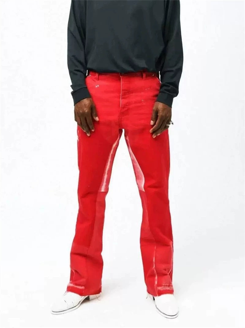 Gallery Dept. Red Paint-Splatter Flare Cargo Pants