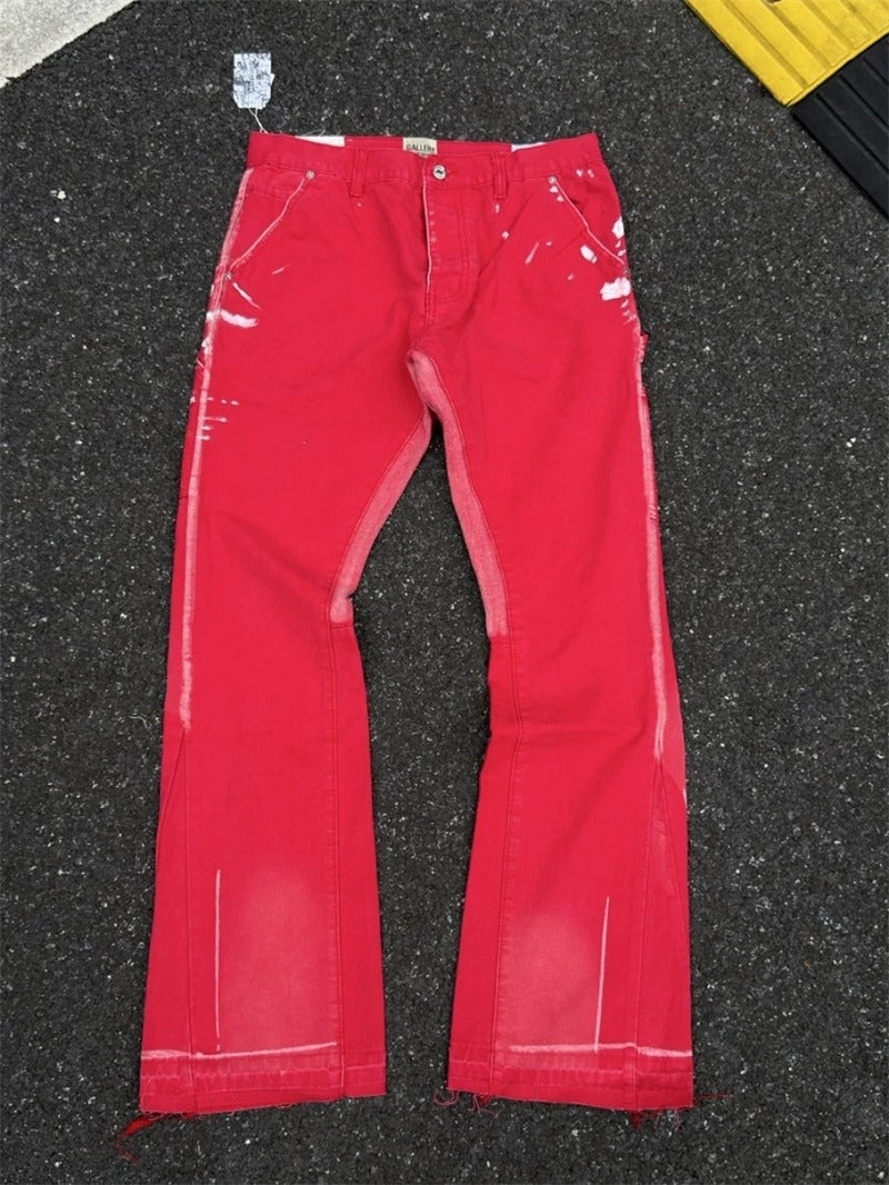 Gallery Dept. Red Paint-Splatter Flare Cargo Pants