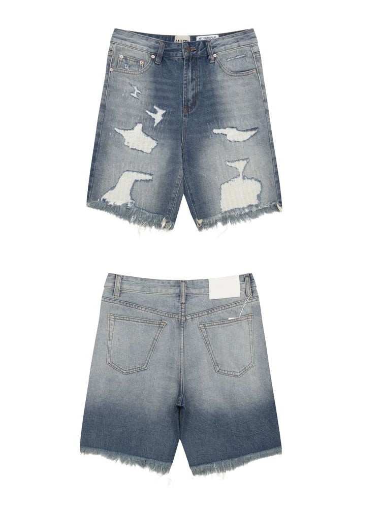 Gallery Dept. Gradient Wash Distressed Denim Shorts