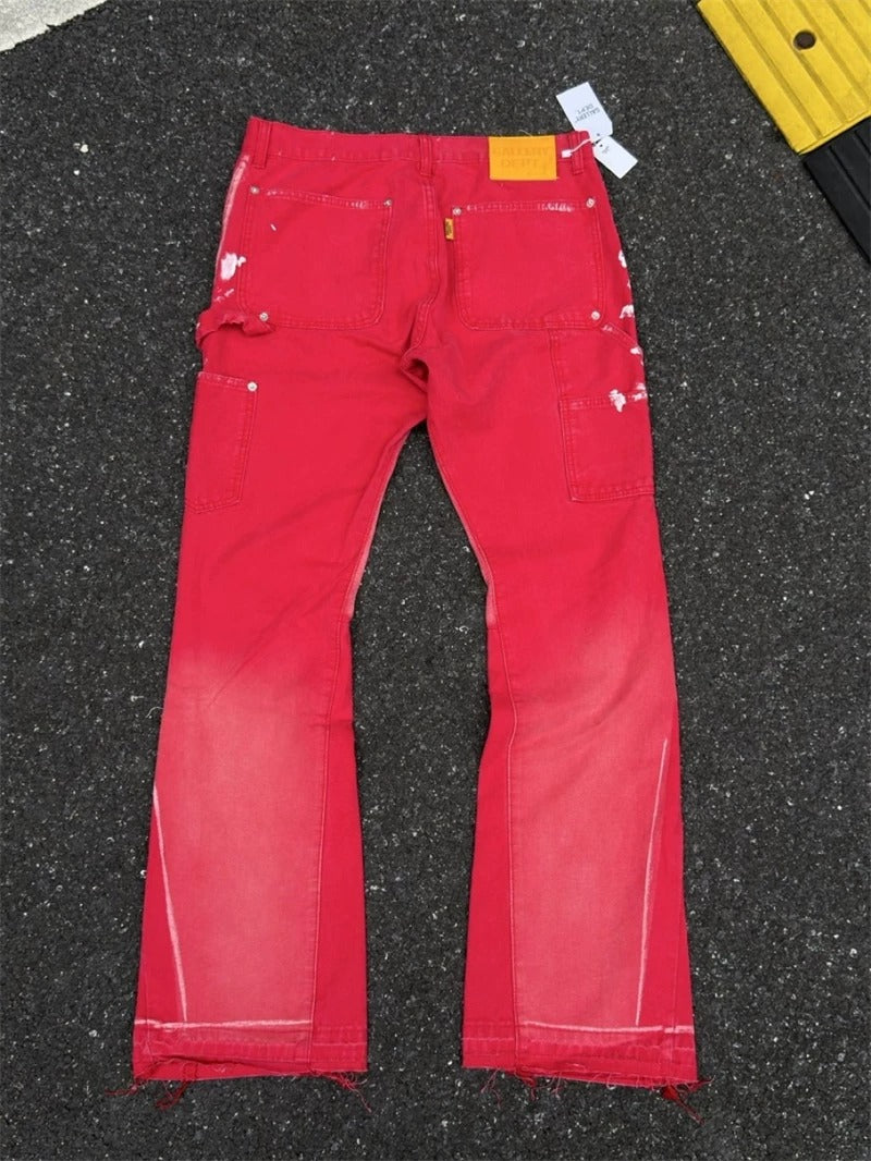 Gallery Dept. Red Paint-Splatter Flare Cargo Pants